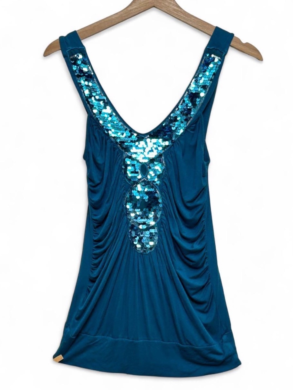 Charming Charlie Teal Sequin Tunic Tank Y2K Party Going Out Top